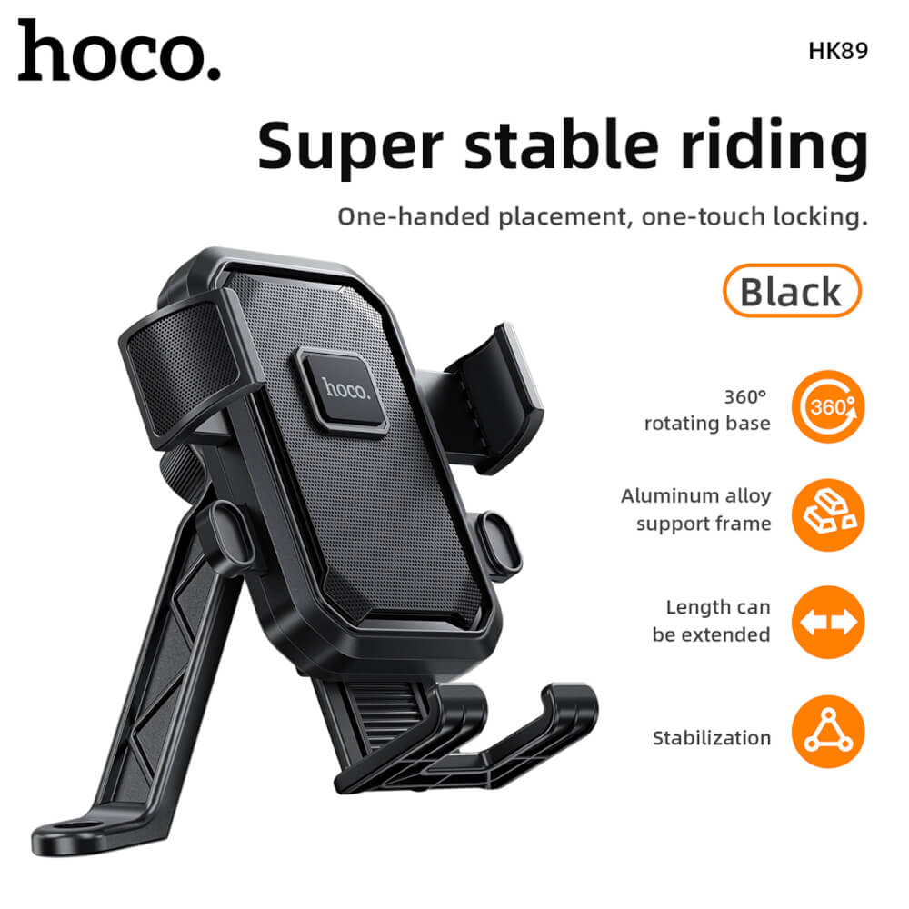 ที่จับโทรศัพท์ HOCO HK89 สีดำ สำหรับมอเตอร์ไซค์ โครงอลูมิเนียมอัลลอย รองรับมือถือ 4.7-7.2 นิ้ว